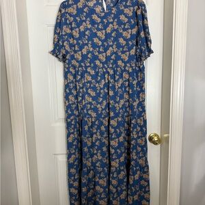 XL Pretty Garden Floral Blue Dress